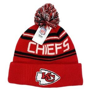 NFL Kansas City Chiefs Bering Cuffed Knit Beanie Hat with Pom New